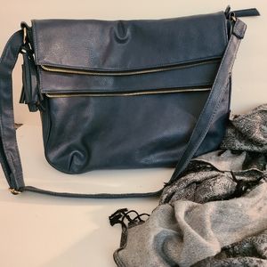 Navy blue genuine leather shoulder bag
